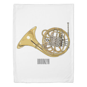 French horn cartoon illustration duvet cover