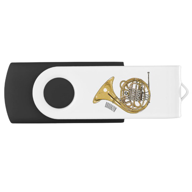 French horn cartoon illustration  flash drive (Front)