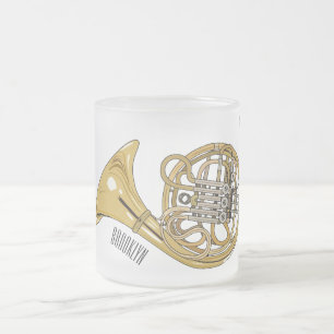 French horn cartoon illustration frosted glass coffee mug