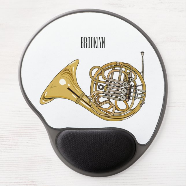 French horn cartoon illustration  gel mouse pad (Front)