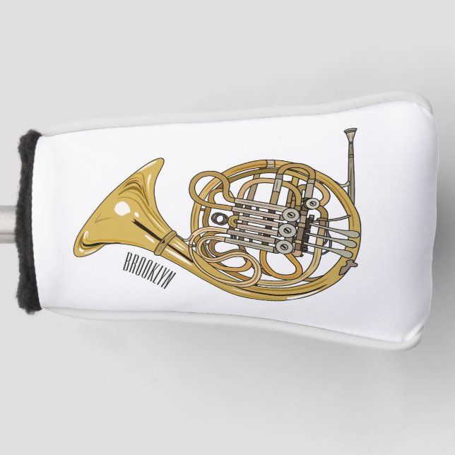 French horn cartoon illustration  golf head cover (Front)