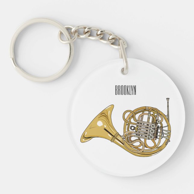 French horn cartoon illustration  keychain (Front)