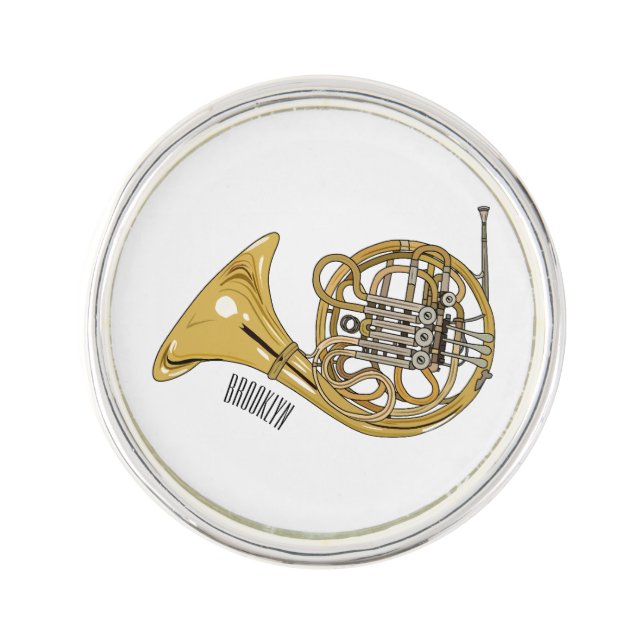 French horn cartoon illustration  lapel pin (Front)