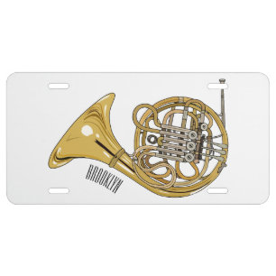 French horn cartoon illustration license plate