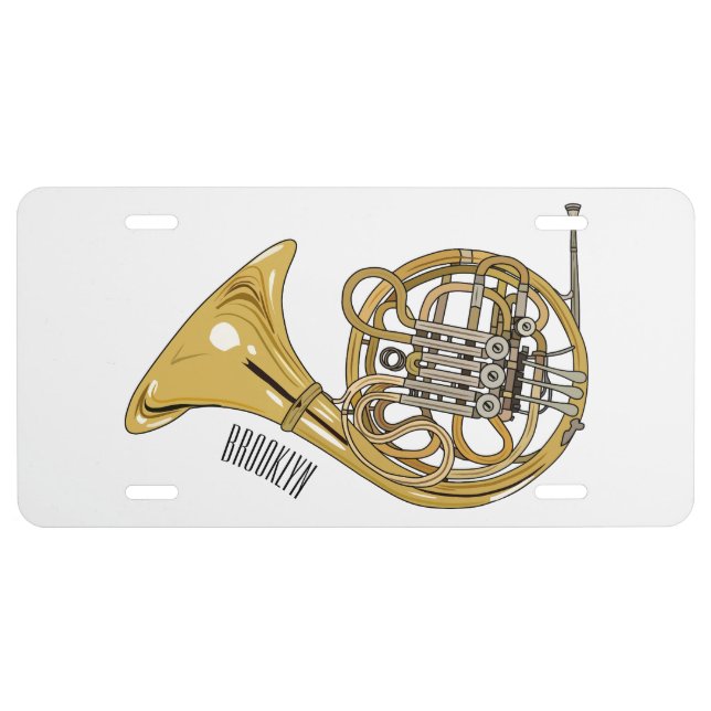 French horn cartoon illustration  license plate (Front)