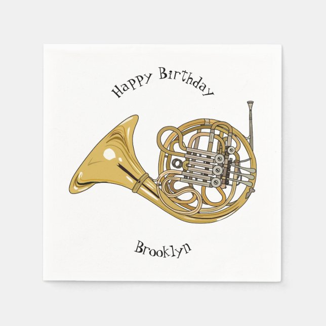 French horn cartoon illustration napkins (Front)