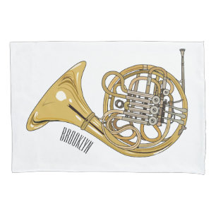 French horn cartoon illustration pillow case