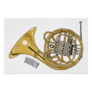 French horn cartoon illustration poster