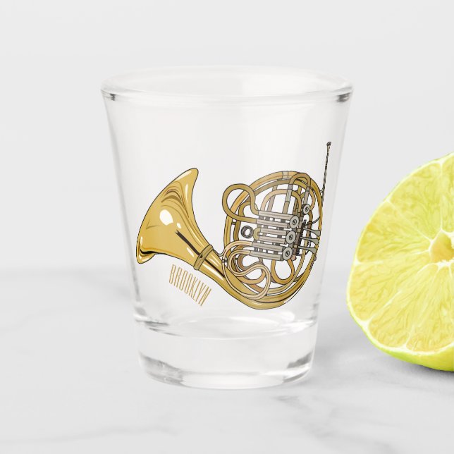 French horn cartoon illustration  shot glass (Front)