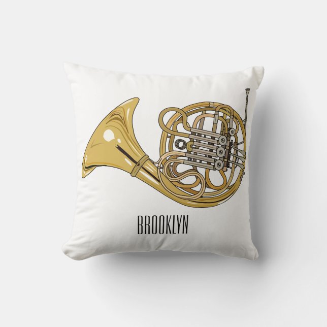 French horn cartoon illustration  throw pillow (Front)