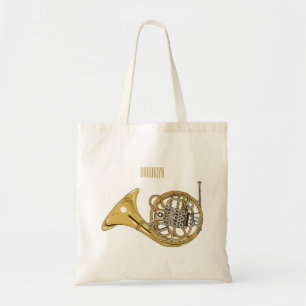 French horn cartoon illustration  tote bag