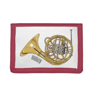 French horn cartoon illustration tri-fold wallet