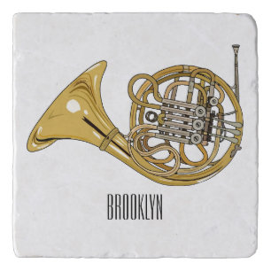 French horn cartoon illustration trivet