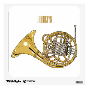 French horn cartoon illustration  wall decal