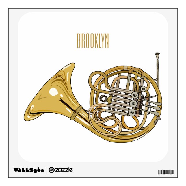 French horn cartoon illustration  wall decal (Front)