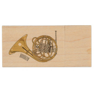 French horn cartoon illustration  wood flash drive