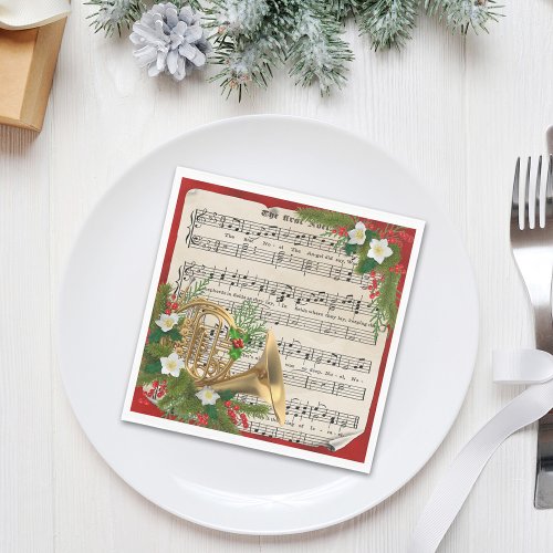 French Horn Christmas Sheet Music Napkins