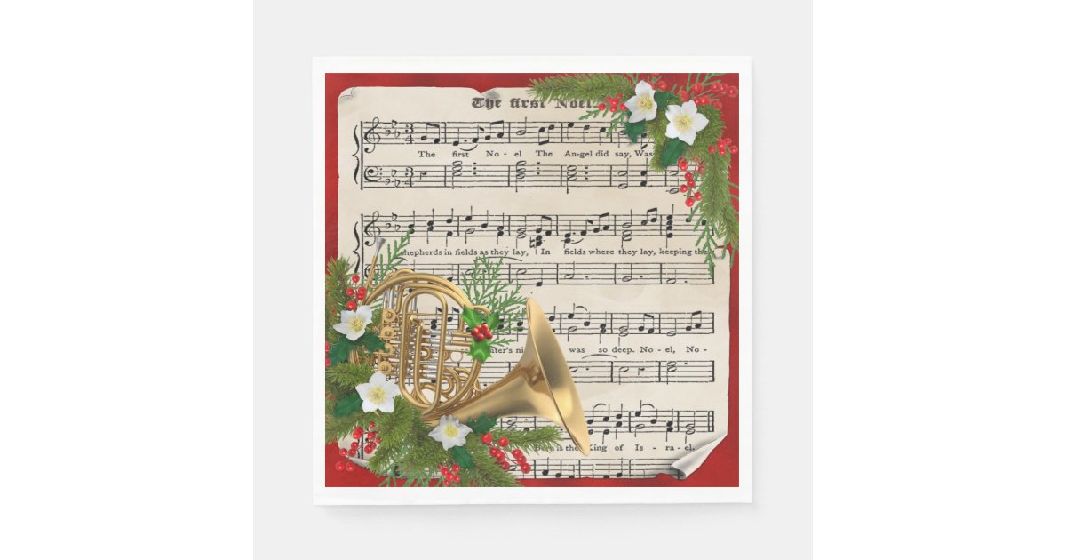French Horn Christmas Sheet Music Napkins Zazzle Com