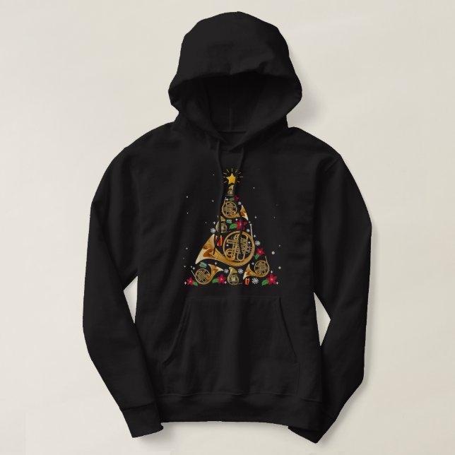 French Horn Christmas Tree Hoodie (Design Front)