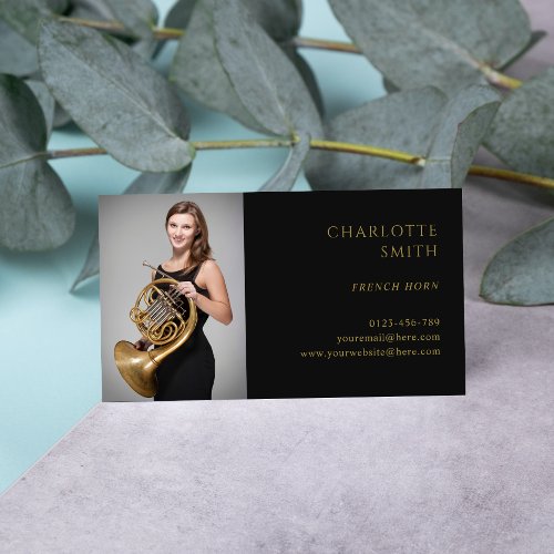 French Horn Custom GoldBlack Elegant  Business Card