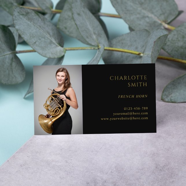 French Horn Custom Gold&Black Elegant  Business Card (Creator Uploaded)