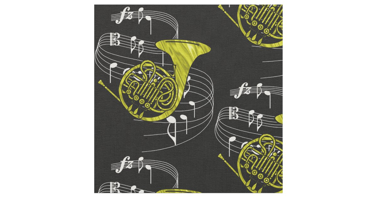 French Horn Fabric Dark Zazzle