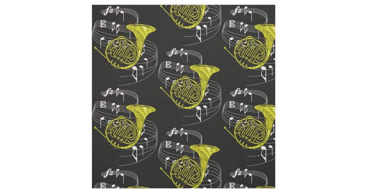 French Horn Fabric Dark Zazzle