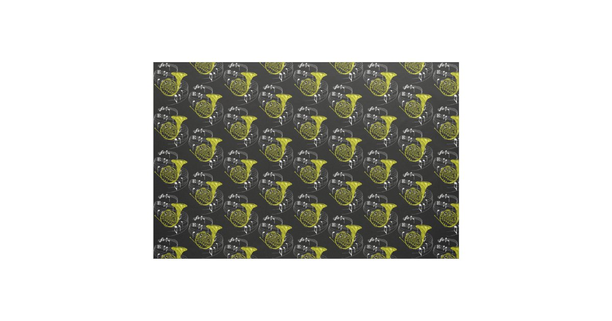 French Horn Fabric Dark Zazzle