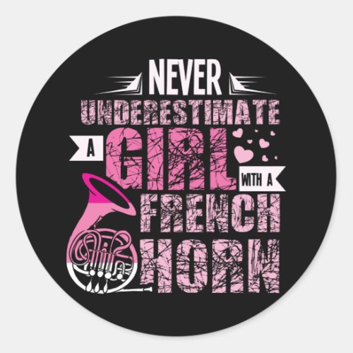 French Horn Girl Classic Round Sticker