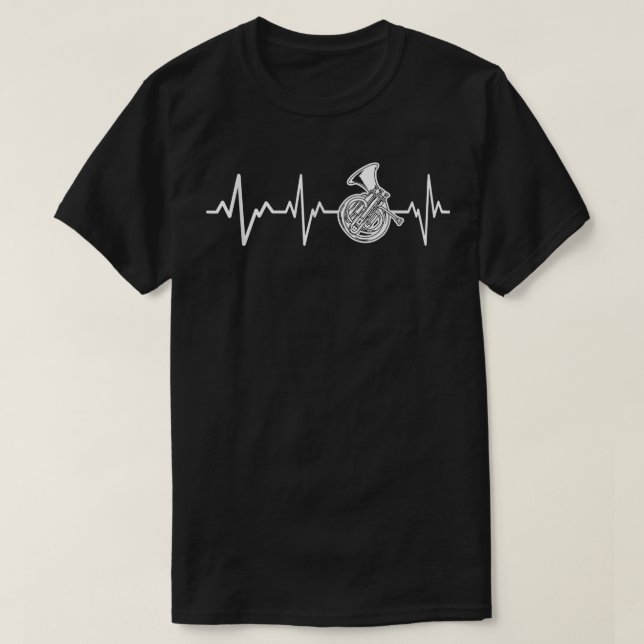 French Horn Heartbeat Gift Instrument Horn Player2 T-Shirt (Design Front)