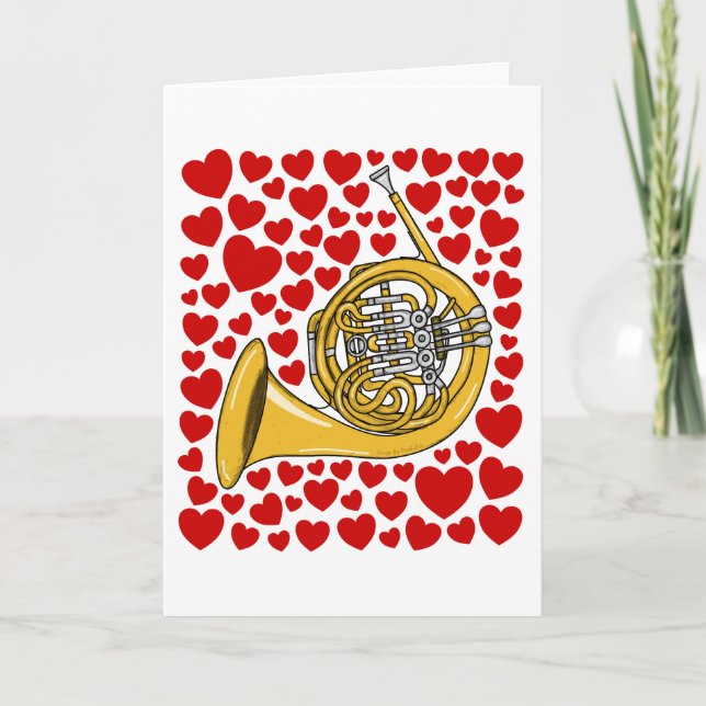 French Horn Hearts Valentines Anniversary Card (Front)