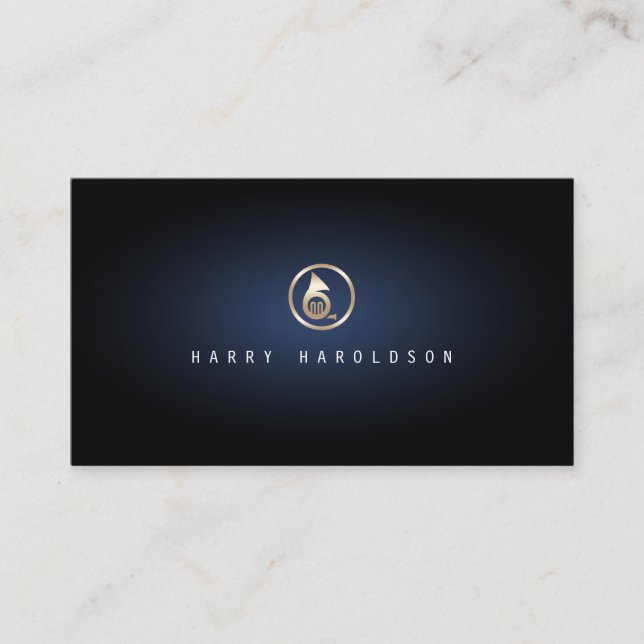 French Horn Icon Blue Glow Music Business Card (Front)