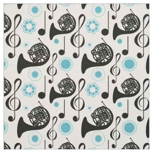 French Horn Instrument Band Orchestra Music Notes Fabric