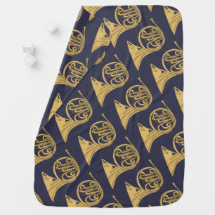French Horn Instrument Drawing Reversible Swaddle Blanket