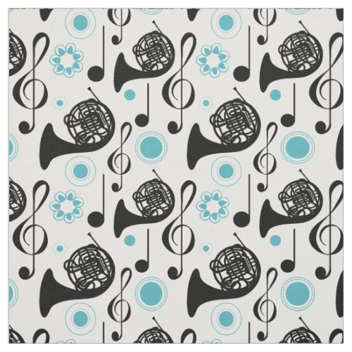 French Horn Instrument Music Notes Band Orchestra Fabric