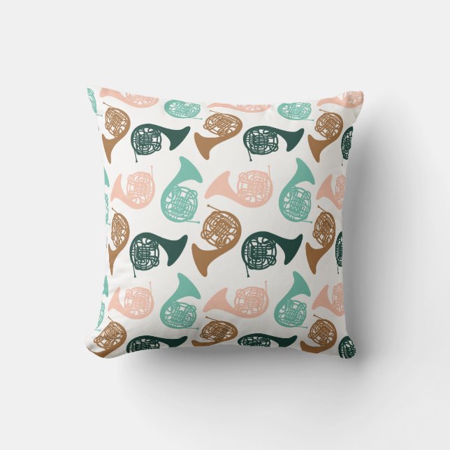 French Horn Instrument Musician Band Orchestra Throw Pillow (Front)