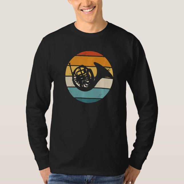 French Horn Instrument Retro Sunset   T-Shirt (Front)