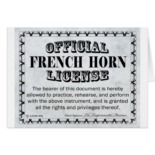 French Horn License (Front Horizontal)