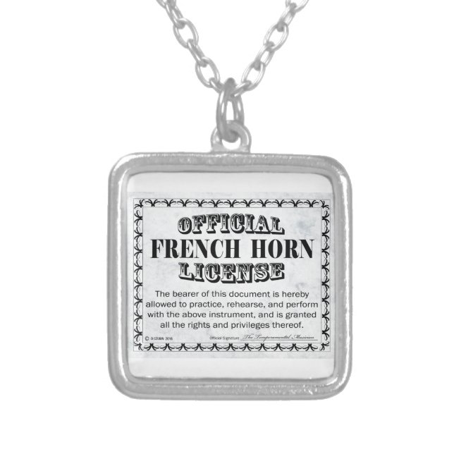 French Horn License Silver Plated Necklace (Front)