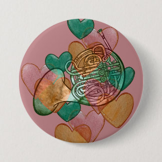 French Horn Love Band Class Art Heart Button
