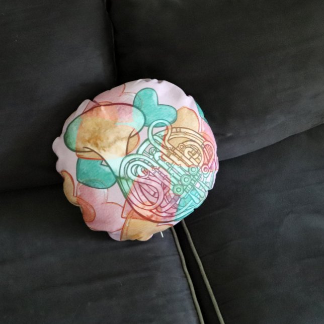 French Horn Love Band Class Art Heart              Round Pillow (Creator Uploaded)