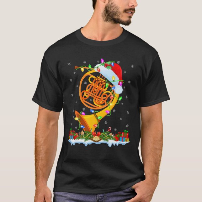 French Horn Lover Matching Santa Hat French Horn C T-Shirt (Front)