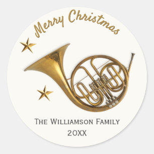 French Horn Merry Christmas Music Personalized Classic Round Sticker