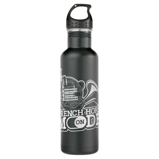 French Horn Mode On - Marching Band Brass French H Stainless Steel Water Bottle (Front)