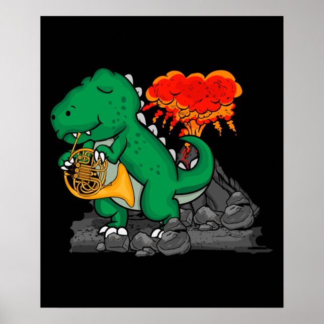 French Horn Music Dinosaur Gift Kids French Horn Poster (Front)