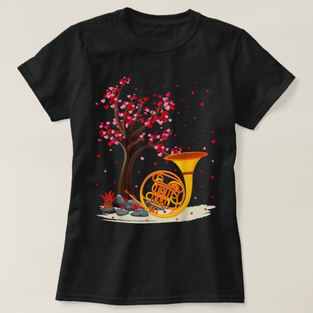 French Horn Music Lover Heart Tree French Horn Val T-Shirt (Design Front)