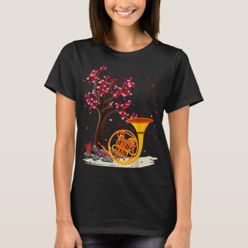 French Horn Music Lover Heart Tree French Horn Val T_Shirt