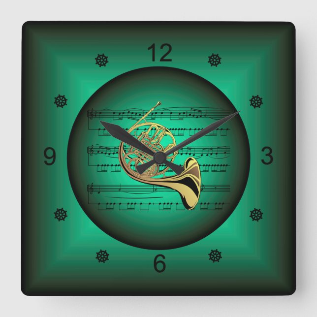French Horn ~ Music ~ Music ~ Musik Square Wall Clock (Front)