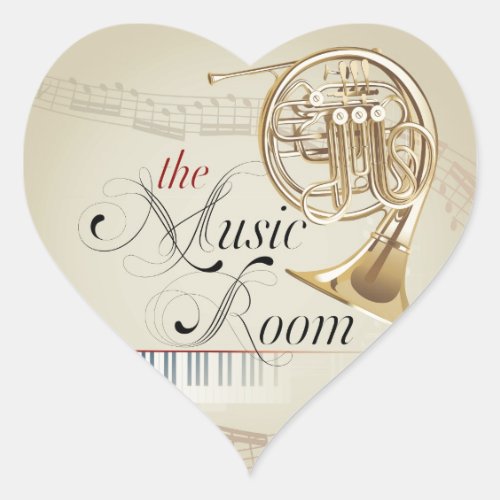 French Horn Music Room Heart Sticker