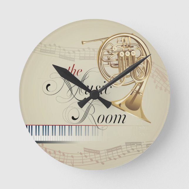 French Horn Music Room Round Clock (Front)